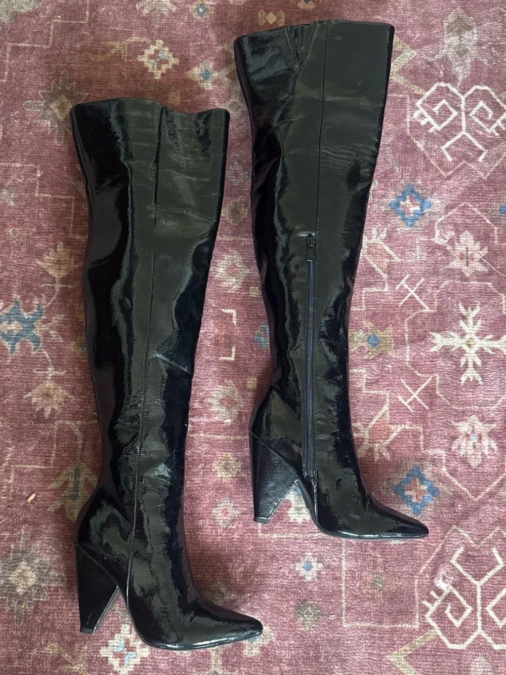 Women's Knee-High Patent Leather Black Boots
